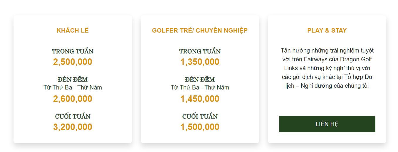 Bảng giá sân golf đồi rồng