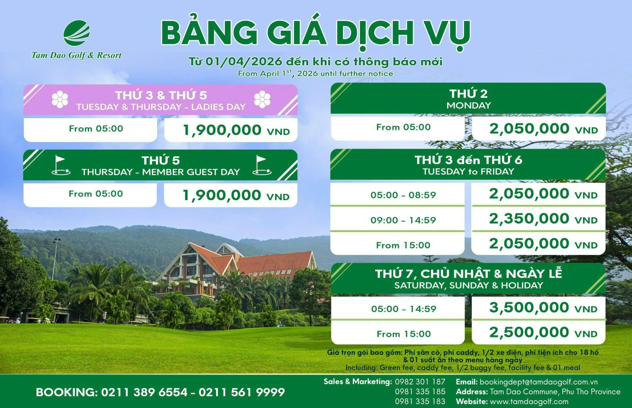 Bảng Giá Sân Golf Tam Đảo 2026 (Mới Nhất)